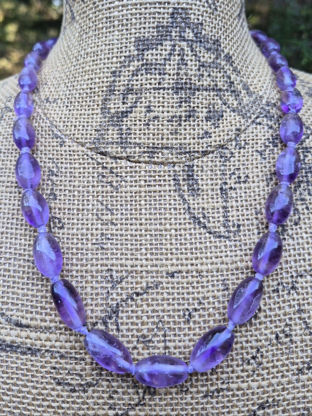 Amethyst Graduated Oval Beaded Necklace Chinese Sterling Silver Box Clasp 22"